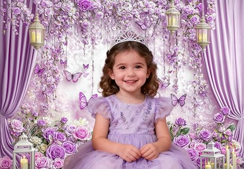 12X10ft Purple Butterfly Floral Backdrop for Photography Butterfly Flowers Theme Girls Party Decorations Background Wedding Baby Shower Tea Birthday Party Cake Table Decor Photo Booth Props - color: Multi2, size: 12x10ft