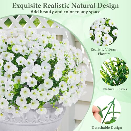 Yastouay Artificial Flowers for Outdoors, 14 Bundles Fake Outdoor Flowers, UV Resistant Artificial Plants & Flowers for Decoration, White Realistic Morning Glory for Outdoor Porch Garden Decoration - color: White, size: 14 Bundles