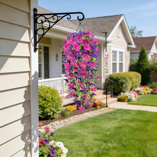2pcs Outdoor Artificial Morning Glory Hanging Flowers for Outdoors Garden, Patio, Balcony, Farmhouse Decor - Valentine’s Day, Christmas, Easter, Thanksgiving, Halloween