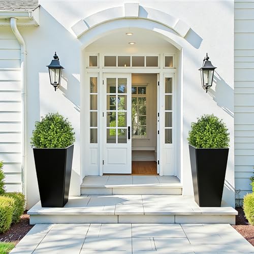 THE BLOOM TIMES Artificial Outdoor Plants, UV Resistant Fake Bushes & Shrubs with Ground Spike, Faux Boxwood Topiary for Front Porch Outside Planter Decor, Set of 2, Overall 24" - color: Boxwood