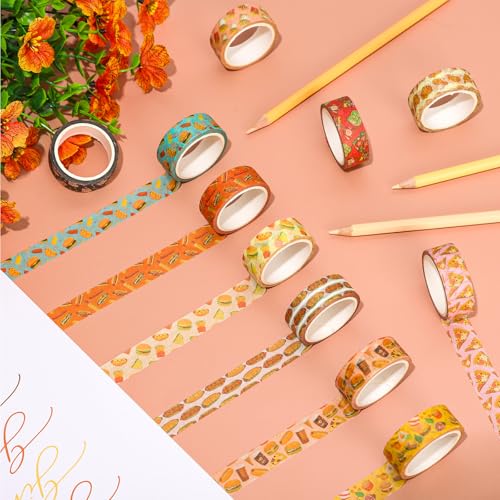 FYSUIMU 12 Rolls Cute Food Washi Tape Cartoon Yummy Fast Food Masking Tape Set Decorative Wrapping Paper Tapes for Scrapbook Journal DIY Art Crafts - style: Cute Food