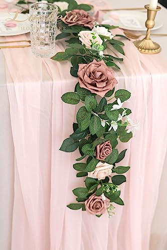 Lookein Artificial Rose Flower Garland Greenery Garland 5FT for Wedding Ceremony Backdrop Arch Flowers Table Centerpieces Decorations, Garden Dusty Rose - color: Garden Dusty Rose