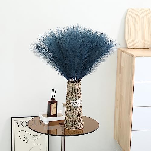Wertuirk Blue Pampas Grass Decor - 30pcs 24 Inch Faux Pampas Grass Decor, Tall Pampas Grass for Floor Vase, Table Centerpieces, Wedding, Party and Blue Living Room Decor - color: Blue, size: 30 Pieces