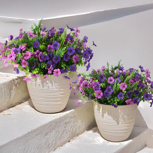 Artificial Flowers for Outdoors, 12 Bundles Multicolor Silk Fake Flower with Ferns for Spring Summer Decoration, UV Resistant Artificial Outdoor Faux Plants for Home Planter Porch Patio Yard Decor - color: Light/Deep Purple and Fern