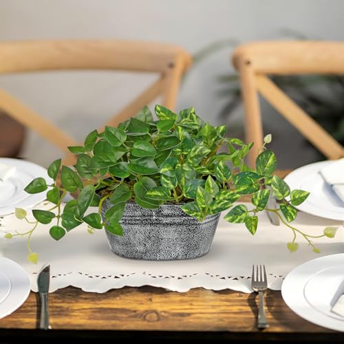 Artificial Plants Indoor 5.9" Faux Plant in Metal Pot, Small Fake Potted Plants with 2 Mixed Leaves Greenery Silk Plant for Living Room Desk Office Table Kitchen Farmhouse Shelf Home Vintage Decor - color: Green, size: 6'' Metal Pot