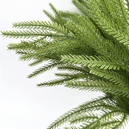 Artificial Norfolk Pine Branches Fake Greenery Realistic Plant Stems 18 Inch, Faux Pine Picks Real Touch Plastic Shrubs for Home Decor Vase Filler Indoor Outdoor Wreath DIY Christmas Decoration 4 Pack - color: Norfolk Pine Branch - 4 Pcs