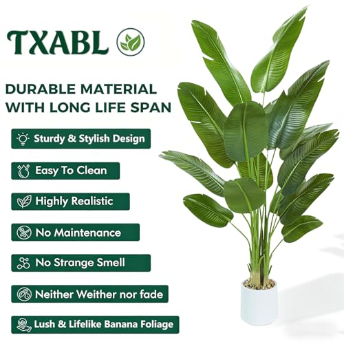 Bird of Paradise Artificial Tree 7ft Tall Faux Plant, Fake Banana Leaf Plant Indoor, Faux Palm Tree Faux Floor Plants Tropical Tree in Pot, Present for Friend Housewarming Decor - color: White, size: 7FT