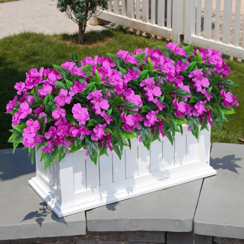 Ouddy Decor 6 Bundles Artificial Impatiens Flowers for Outdoors Decoration, Silk Flowers Bouquet Fake Plants UV Resistant for Spring Summer Garden Porch Window Box Balcony Home Decor, Fuchsia - color: Fuchsia