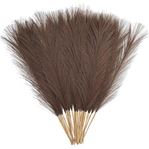 Artificial Pampas Grass Plants Fake Reeds Decoration Set of 28 Stems 18” Faux Florals Bulrush Fluffy Brown Branches for Home Wedding Party Vase Fillers Christmas DIY Feathers Décor - Coffee 28 Pcs - color: Pampas Grass Stems / Coffee 28 Pcs
