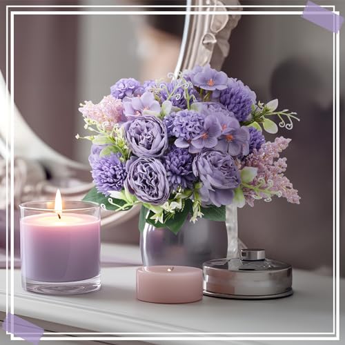 Zeyune 8 Pcs 13.4 Inch Artificial Flowers Bouquet Fake Silk Flowers Faux Bouquet Hydrangea Bouquets for Wedding Birthday Table Centerpieces Home Office Decoration (Peony,Purple) - color: Purple, size: Peony