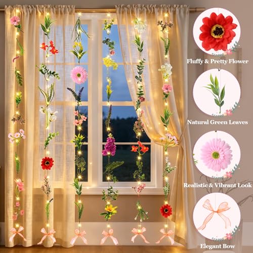 Livole 6Pcs 36Ft Hanging Flower Garland with Light, Wildflower Garlands Backdrop Silk Fake Floral Vines with Hooks for Spring Party Wedding Birthday Anniversary Arch Wall Garden Decor - color: Wildflowers With Light, size: 6Pcs