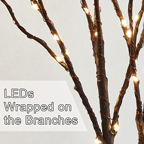 Fudios Lighted Brown Branches with Timer 32 in 100 LED for Vases Battery Operated, Artificial Willow Branch Twigs with Warm White Lights for Christmas Holiday Party Decor - color: Brown Willow Warm White, size: 1 SET