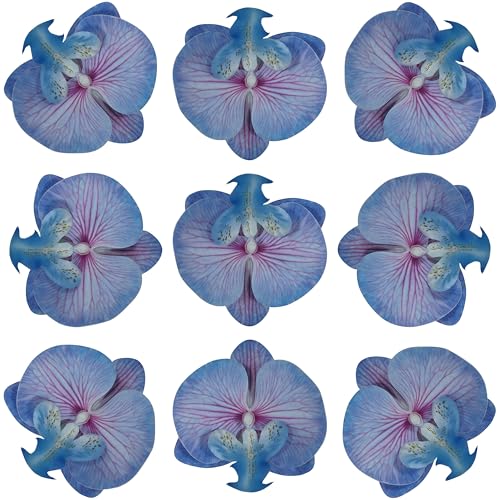 Fake Blue and Red Stripes Orchids Artificial Flowers Heads, 3.5''Fake Orchid Heads for Wedding Floral Bouquet Decor DIY Craft Making Bridal Shower Photography Props (80, Blue+red Stripe) - color: Blue+red Stripe