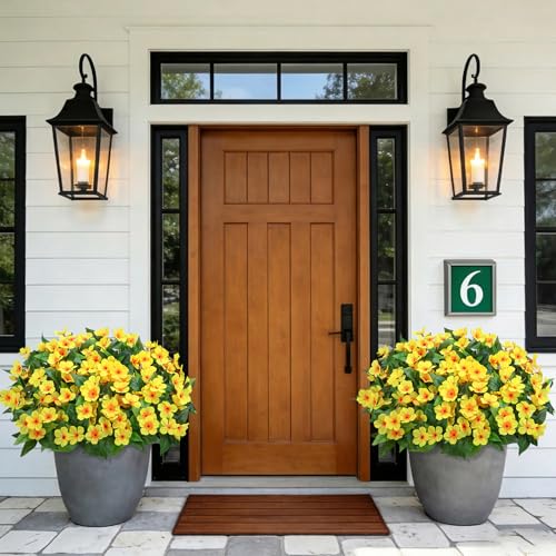 6 Pcs Artificial Flowers for Outdoors Fake Silk Periwinkle Flowers Faux Plants UV Resistant Bouquet Decorations for Planters Spring Summer Garden Porch Patio Window Box Balcony Home, Yellow - color: Yellow