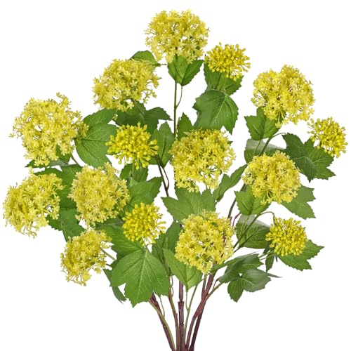 Faux Hydrangea Flowers 24" Yellow Artificial Hydrangea Spray with 3 Flower Heads, 5 Per Bag.Faux Hydrangeas Plastic Flowers Fake Hydrangeas for Indoor Outdoor Wedding Table Centerpieces Decor - color: Yellow #5