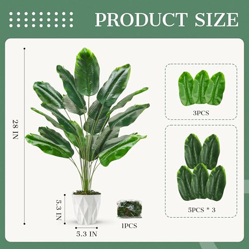 Der Rose Tall Fake Plants 28" Artificial Potted Tropical Faux Plants Banana Tree Indoor for Home Office Living Room Balcony Decor - color: White-bird of Paradise Artificial Plant
