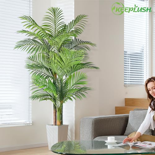 6ft Tall Triple Golden Cane Palm Artificial Tree Large Tropical Palm Tree UV Resistant Fake Plant in Pot for Indoor Outdoor Big House Living Room Outside Patio Office Home Decor 1Pack - size: 6ft