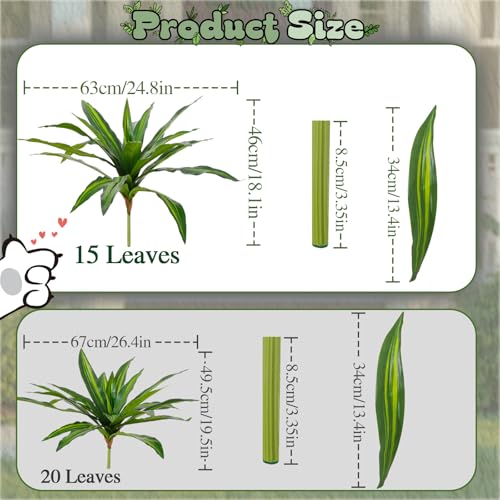 ucky 18.1" Artificial Dracaena Leaves Stems (15 Leaves, Gradient Green), Modern Faux Tropical Greenery Bush, Low-Maintenance Vase Filler - color: 2pcs Gradient Green, size: 15 Leaves