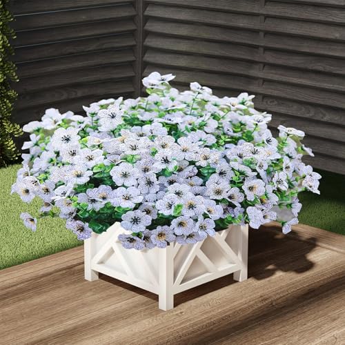 Artificial Outdoor Flowers 16 Bundles UV Resistant Fake Mums Flowers Plants for Decoration Indoor Outdoor Window Box Hanging Planter Home Porch Decor Plastic Faux Flowers (White) - color: White