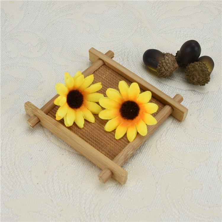 Jowxsx 100 Pieces Mini Artificial Sunflower Heads, Yellow Fabric Flowers, Wedding Wreath Craft Decor, Artificial Plants and Flowers, Realistic Faux Flower, for Planter Porch Patio Yard Balcony
