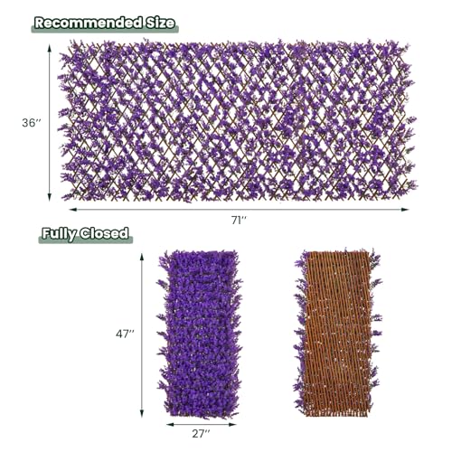 Giantex Expandable Fence Privacy Screen - Decorative Faux Purple Eucalyptus Fencing Panel for Balcony, Artificial Hedges with PE Leaves and Willow for Outdoors Garden Patio Deck Apartment, 1 Pack