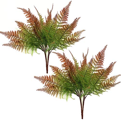 CATTREE Artificial Fern Shrubs, Plastic Bushes Grass Leaves Fake Plants Wedding Indoor Outdoor Home Garden Verandah Kitchen Office Table Centerpieces Arrangements DIY Christmas Decoration 4 pcs - color: Red Fern Grass 4pcs