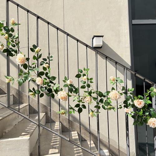 5.9FT Bendable Rose Flower Garlands, Artificial Silk Wild Roses Vine Hanging Flowers for Wall Fireplace Fence Table centerpieces Trellis Wedding Indoor Outdoor Spring Decor(Champagne,1PC) - color: Champagne, size: 1