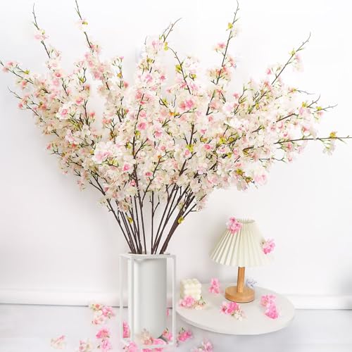 4Pcs Cherry Blossom Branches, 42.13in Artificial Cherry Blossom Tree Stems, Artificial Flowers Faux Silk Plum Blossom Branches, Artificial Cherry Blossom Decor for Vase Home Wedding(No Vase) - color: Light Pink, size: 4Pcs