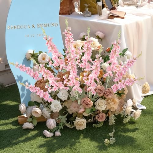 16Pcs Pink Delphinium Artificial Flowers 33.5'' Long Stem Larkspur for Tall Vase Fake Silk Flowers Bulk for Home Wedding Baby Shower Floral Arrangement Centerpiece Table Decoration (Light Pink) - color: Pink