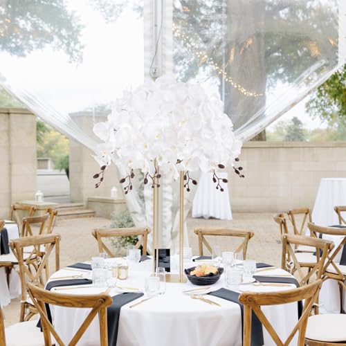 41.34" Pure White Orchid Artificial Flowers 6PCS Velvet Silk Orchids Long Stem Faux Orchid Flowers for Tall Vase for Home Party Wedding Décor (Pure White) - color: Pure White