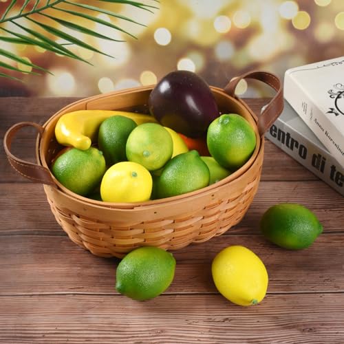 Fake Lemons, 20 Pcs Green and Yellow Simulation Lemons Mixed Set Lifelike Fake Fruits for Home Kitchen Fruit Model Cabinet Decor Photography Props