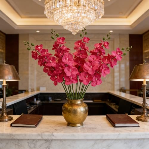 HCTCPALS Artificial Flowers for Outdoors 6 Pcs Orchids Plant Realistic Silk Fake Flowers for UV Resistant Faux Plants Outdoor Indoor Outside Front Porch Hanging Planter Decoration-38" Rose Red - color: Orchid Rose-red