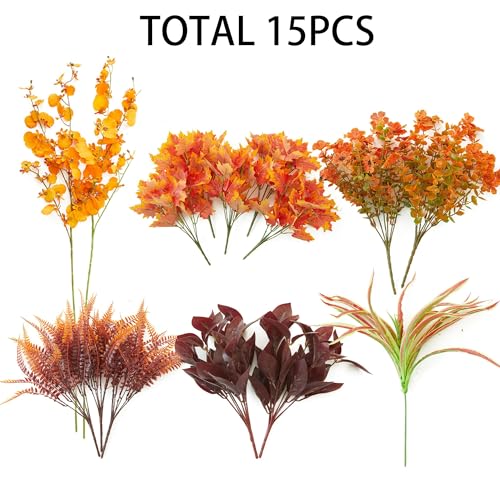 PARTY JOY 15 Bunches Artificial Fall Flowers Faux Fake Orchid Autumn Plants Flowers for Outdoors Thanksgiving Autumn Decor Decorations for Home - color: Orchid