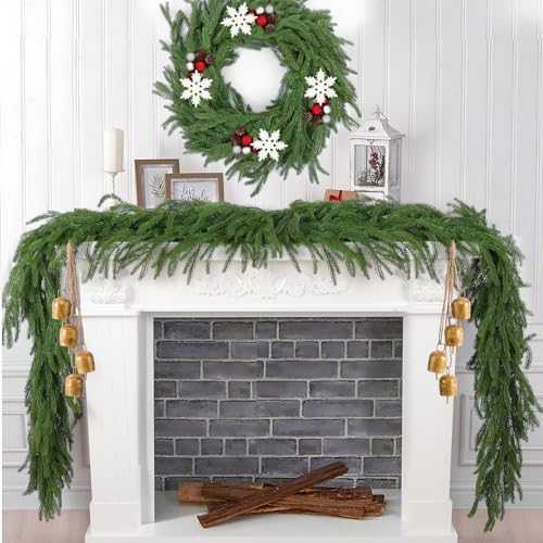 Hananona 2 Pcs 6 Ft Artificial Norfolk Pine Garlands, Real Touch Winter Pine Garland, Green Artificial Greenery Garland for Table, Mantle, Wall, Indoor, Outdoor Christmas Decorations (2, 6 FT) - size: 6 ft
