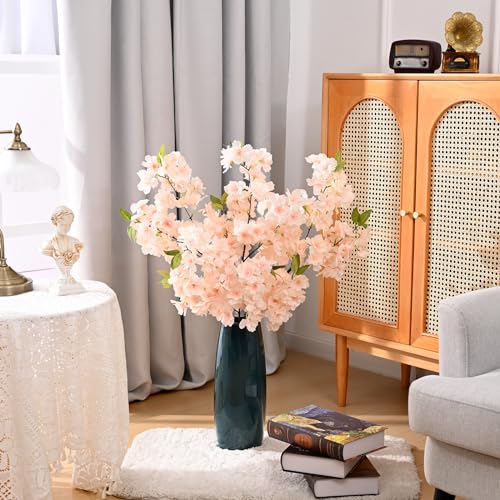Sunm Boutique Champagne Faux Cherry Blossom Branches, Artificial Cherry Blossom Stems Cherry Blossom Flowers Vase Arrangements for Wedding Home Party Kitchen Decor, Set of 3 - color: Champagne, size: Pack of 3