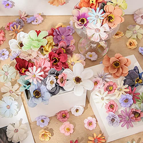 Cindeer 217 Pcs Mini Silk Flower Heads Bulk, Small Fake Flowers for Crafts Artificial 3D Loose Fabric Flower for Crafts DIY Wedding Party Hair Cap Dresses Decorations(Assorted Colors) - color: Assorted Colors