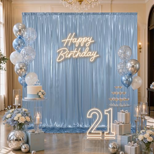 20ftx10ft Dusty Blue Sequin Backdrop Curtain for Parties, Wrinkle Free Thick Glitter Sparkle Photo Backdrop Drapes 4 Panels 5x10FT Shimmer Back Drop Cloth for Wedding Birthday Photography Background - color: Dusty Blue, size: 5'W×10'H _4 Panels