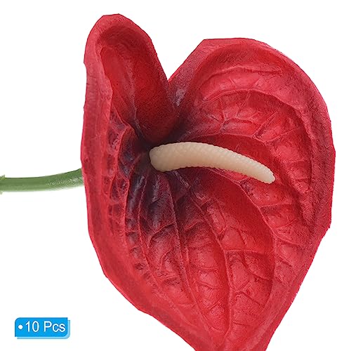 PATIKIL 13" Artificial Anthurium Lily Flowers, 10 Pack Permanent Flower Floral Arrangements Bouquet for Home Decor Bridal Wedding Festival Party, Black Red - color: Black Red