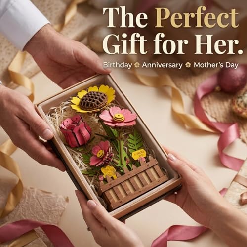3D Wooden Flower Puzzle for Adults, Wooden Wildflower Bouquet Model Building Kit, DIY Artificial Floral Stem for Home Decor, Unique Birthday for Women, Mom & Teens