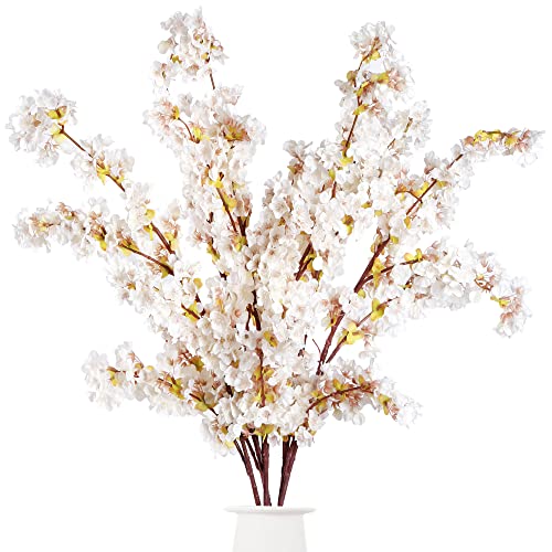 Sggvecsy Artificial Cherry Blossom Branches Faux Cherry Flowers 39 Inch Peach Branches Silk Tall Stems for Home Wedding Table Vase Decor (4 Pcs, Ivory) - color: Ivory, size: 4 Pcs