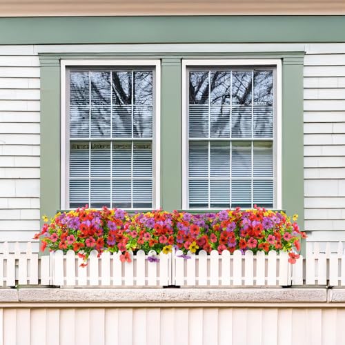 INQCMY Artificial Flowers for Outdoors Faux Plants Fake Flowers Spring Summer Decoration,12 Bundles Faux Silk Colorful Daisy Realistic UV Resistant for Outside Home Planter Window Porch Patio Yard - color: Purple,red,rose Red,yellow, size: 12 PCS