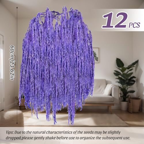 Suncalla 12 Pcs Purple Spring Natural Dried Amaranthus Hanging Flowers Amaranthus Artificial Flowers for Wedding Arch Bouquet Floral Garland Wall Home Decoration (23 Inch) - color: Purple