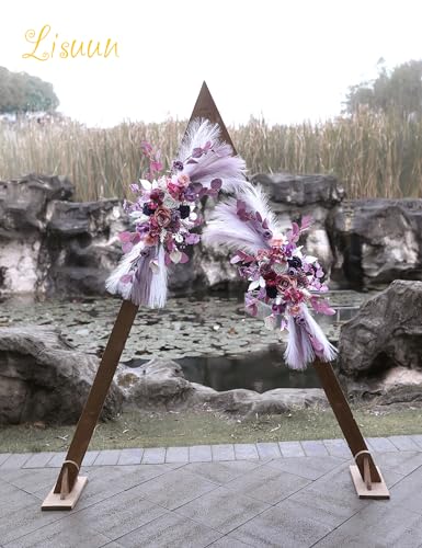 Lisuun Wedding Arch Flowers, Artificial Flowers for Decoration, Large Flower Swag for Boho Styles Wedding Ceremony Floral Decor - Pack of 2 - color: Purple&pampas White