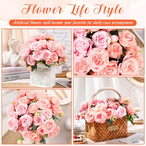 Geosar 8 Bundles Artificial Peonies Flowers Fake Silk Peony Bouquet Faux Peonies Flowers Bulk for Decoration Vase Floral Arrangements Wedding Party Table (Peach Pink,Light Pink) - color: Peach Pink, Light Pink