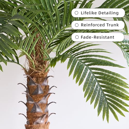 6FT Artificial Coconut Palm Tree, 1 Pack, UV Resistant Faux Sago Palm Plant for Indoor Outdoor, Realistic Large Tropical Decor for Home Office Patio Poolside Garden, Ready to Use in Cement Pot - color: 6ft - 1 Pack, size: 6ft