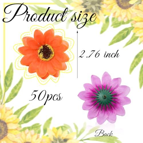 Orange Artificial Sunflower Heads Bulk, 50 Pcs Fake Sunflower Heads Fabric Flowers for Craft, 2.76 Inch Silk Sunflowers for Decorations, Bridal Shower, Farmhouse, Birthday Party - color: Orange