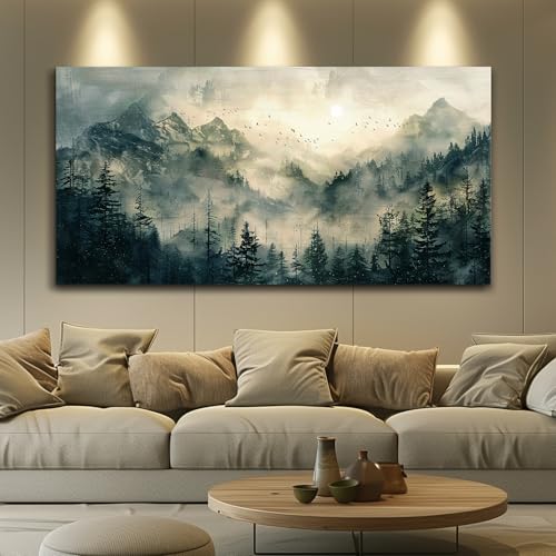 FUHAIHUA Large Framed Wall Decor For Living Room Canvas Wall Art For Office Farmhouse Wall Decorations For Bedroom Forest Fog Landscape Paintings Modern Pictures Artwork Room Home Decor 24x48 In - color: Forest Fog, size: 48"L x 24"W