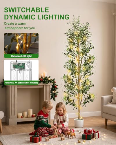 TNELTUEB Artificial Olive Tree- Indoor Realistic Faux Olive Trees for Living Room Home Office Decor (7ft Green) - size: 7ft Green