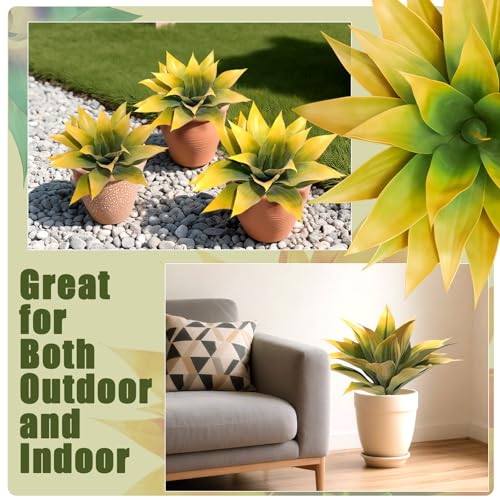 Artificial Agave Plants, Realistic UV Resistant Fake Aesthetic Plants for Outdoor Indoor, Home Decor for Garden, Porch, Doorway, Patio (2PCS, Yellow, Small) - color: Yellow, size: Small