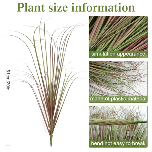 14 Bundles Artificial Grass Plants Outdoor 20 Inch Tall Fake Shrubs Wheat Grass UV Resistant Greenery Stems Weed Faux Bushes Plant for Indoor Outdoor Garden Office Home Decor, Purple